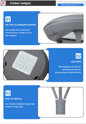 50W LED Post Top Lamp for Europe Type Villa Garden with 3/5 and 4000K Color Temperature